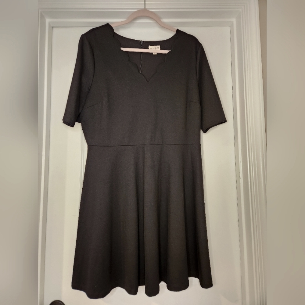 Black Maison Jules Scalloped Neckline Dress